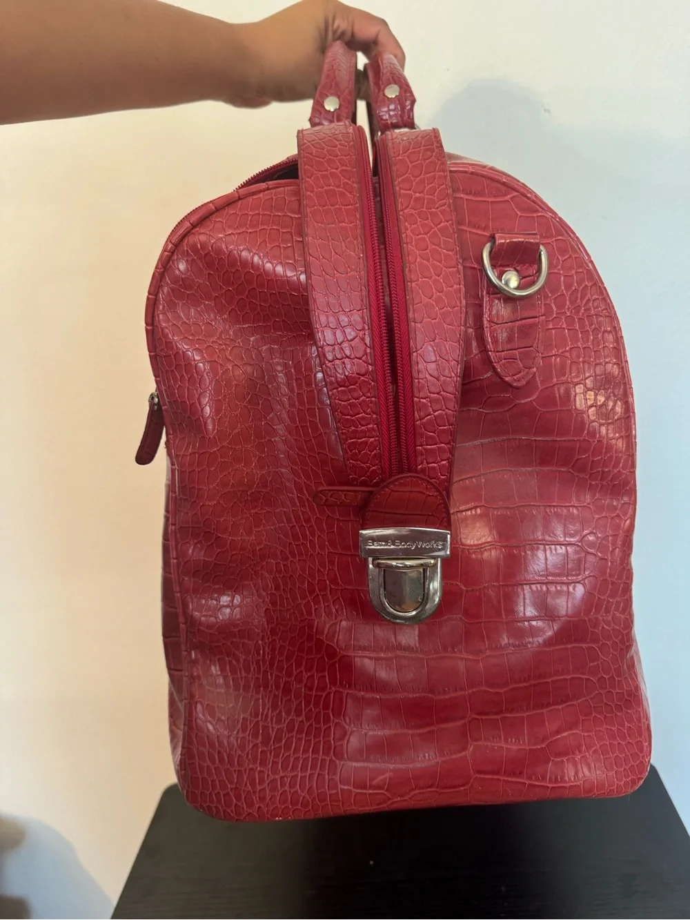 Bath & Body Works Red Faux-Croc Duffle Bag